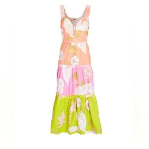 Farm Rio Floral Dress in Pink, Orange, and Green- size large